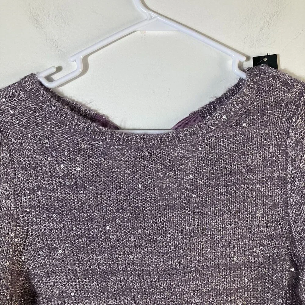 Womens The Limited Sweater Sequins Tie Back‎ Neck Ribbon Purple M NWT